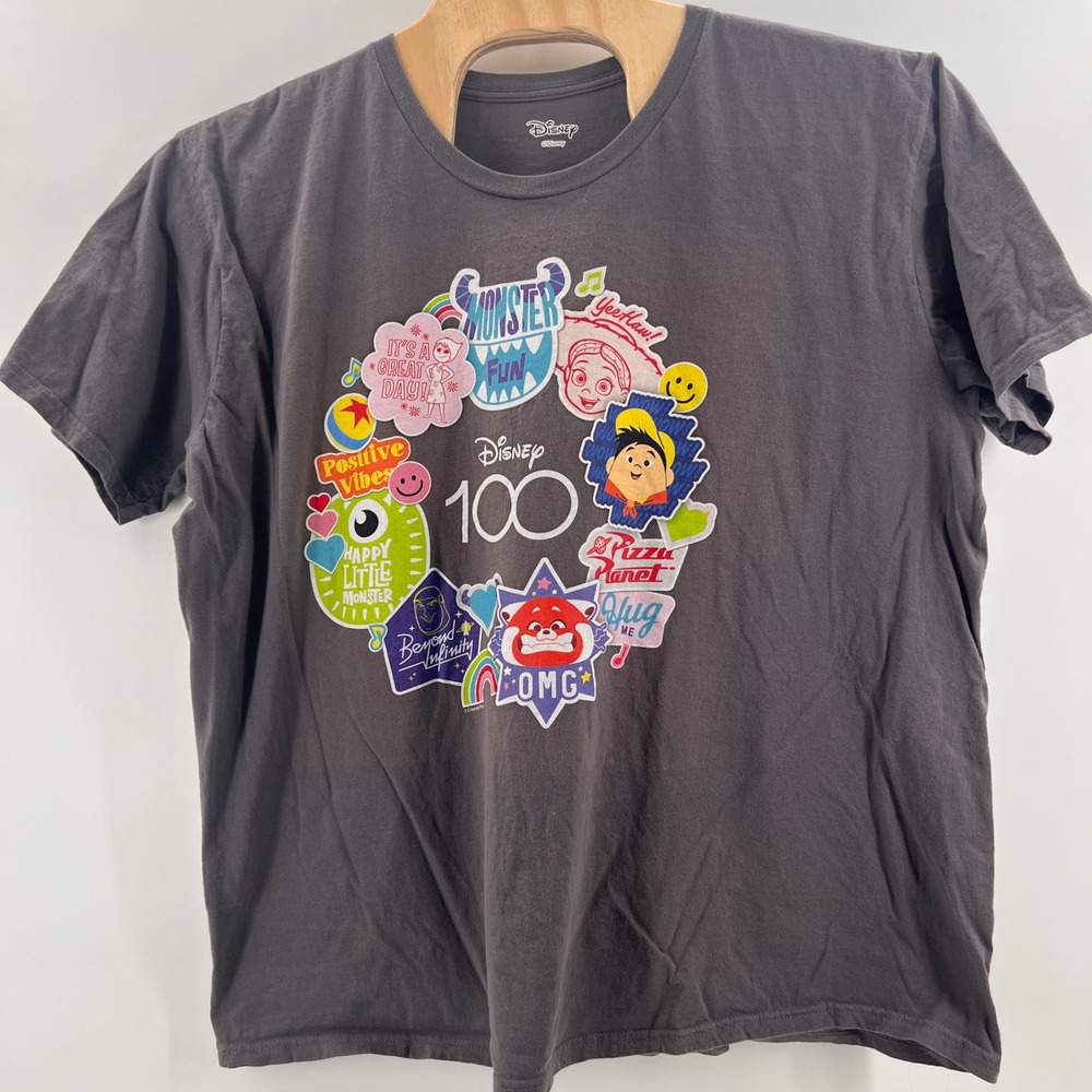 Disney 100 Pixar Graphic T-Shirt Mens 3XL Charcoal Grey Pizza‎ Planet Toy Story